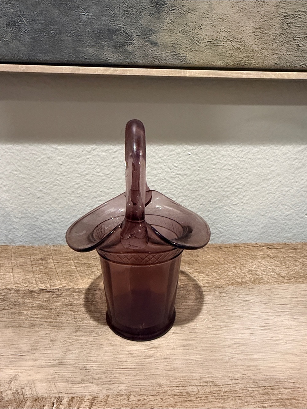 Small Vintage Amethyst/ Purple Glass Basket with Handle